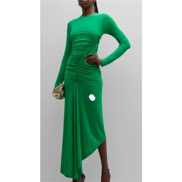A.L.C Adeline Green Asymmetric Ruched Stretch Maxi Dress Size Medium